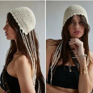 Free People Pearly Embellished Knit Bonnet/Ivory